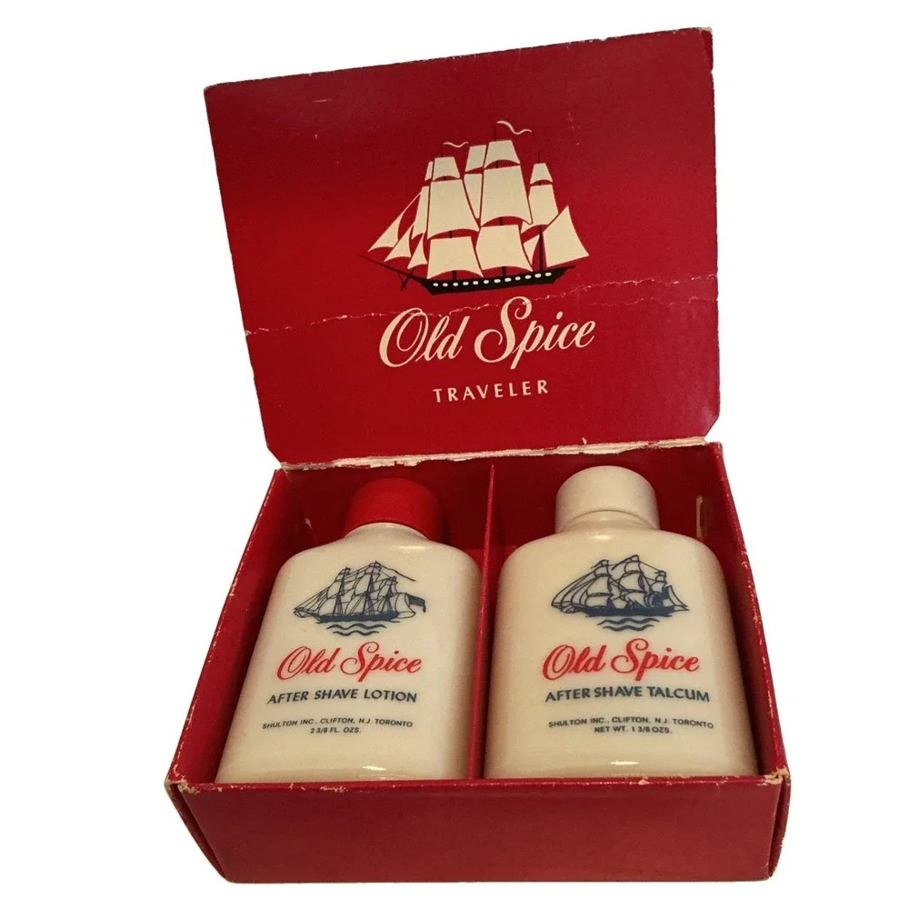 Vintage 60's Shulton Old Spice Traveler Set 3365 Aftershave Lotion & Talcum FULL